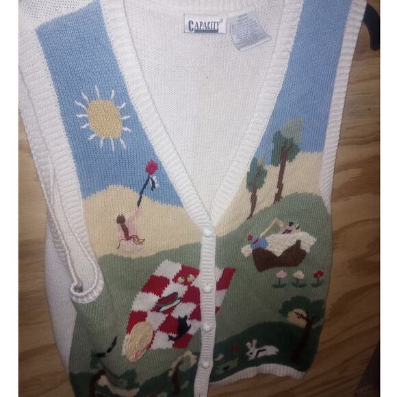 Women's Knit Vest Scenic Whimsical Novelty Button Front Medium Country - Picture 2 of 3
